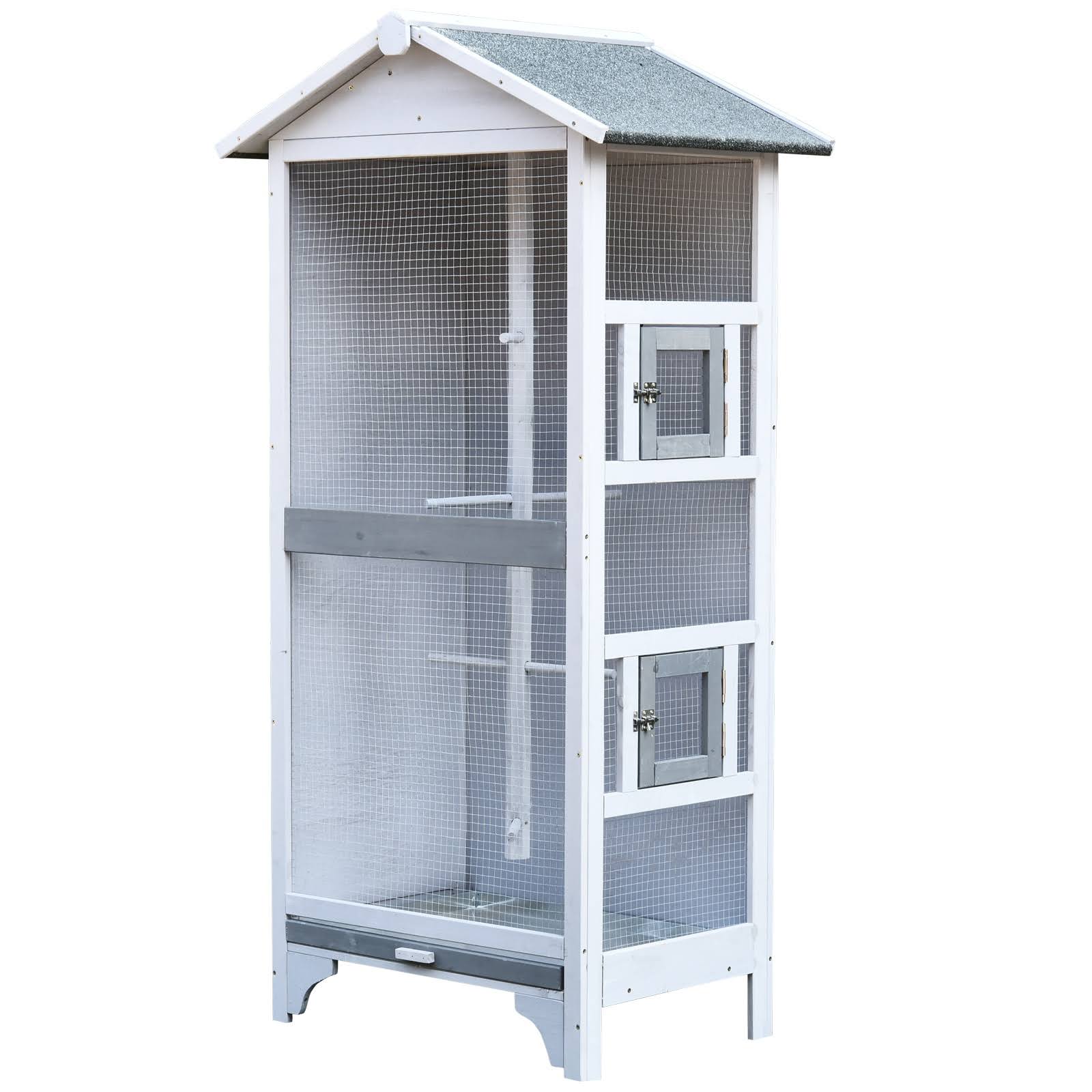 Pawhut Outdoor Wooden Aviary Bird Cage Large Play House w/ Removable Bottom Tray - Grey