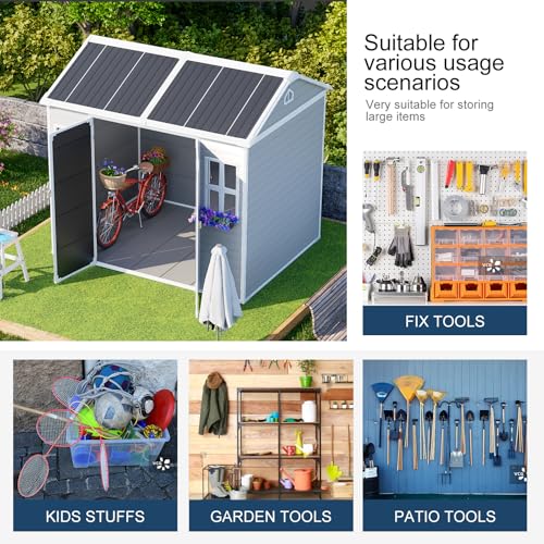 Outdoor Resin Storage Shed 8x4x6 FT Lean to Shed with Floor Included 2 Windows Lockable Door,Waterproof Outside Plastic Sheds for Backyard Garden Patio Lawn Tools