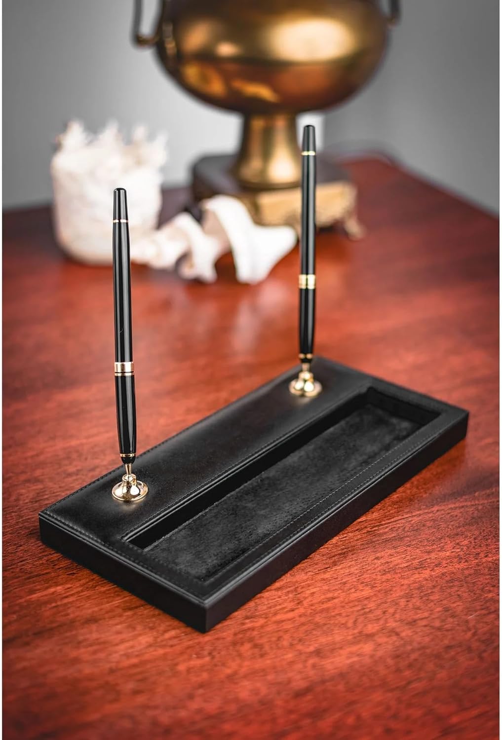DACASSO Black Leather 11-Piece Desk Set - Luxury Leather Desk Pad & Desk Organization Essentials - Office Organization & Executive Desk Decor - (Gold Accent)
