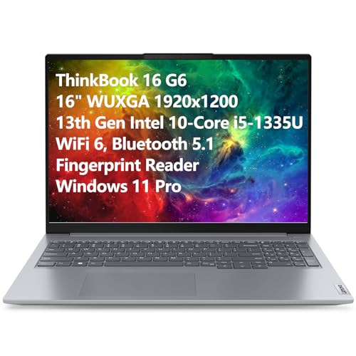 Lenovo ThinkBook 16 G6 16" FHD+ Laptop Computer, 13th Gen Intel 10-Core i5-1335U (Beat i7-1270P), 16GB DDR5 RAM, 512GB PCIe SSD, WiFi 6, Bluetooth 5.1, Fingerprint Reader, Windows 11 Pro, Tilsiy Cable