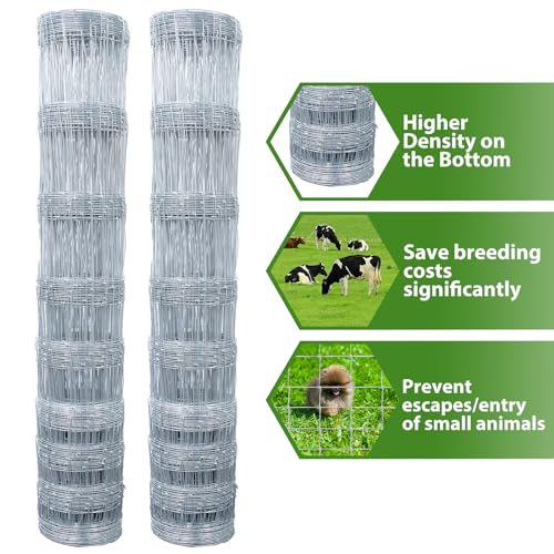 ROOMTEC Farm Wire Fencing 4×164ft Woven Galvanized Cattle Panel Rolls of Heavy Zinc Coating for Cattle, Goat, Livestock