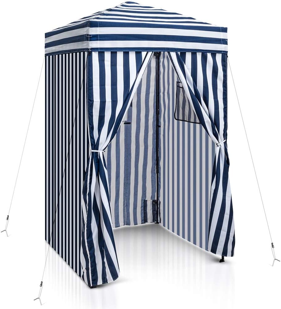 EAGLE PEAK Flex Ultra Compact 4’x4’ Pop-up Changing Room Canopy, Portable Privacy Cabana for Pool, Fashion Photoshoots, or Camping (Blue/Green/Yellow)