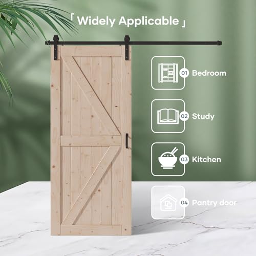 FREDBECK 48in x 80in Sliding Wood Barn Door with 8FT Barn Door Hardware Kit Included K Shape Solid Spruce Panel Sliding Door Double Surfaces Need to Assembly