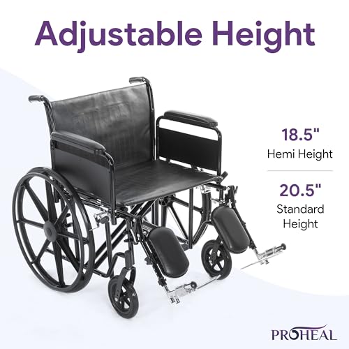 24 Inch Manual Bariatric Wheelchair for Adults Foldable - Black - Removable Full Length Arms Rest, Swing Away Footrests - 500LB Capacity - Adjustable Standard and Hemi Height - K7