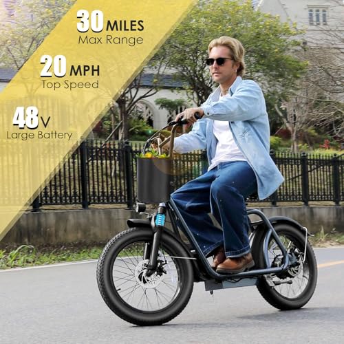 Caroma Peak 800w Electric Scooter Adults 20"X3" Fat Tire, 20 MPH Top Speed & 30 Miles Range, Off-Road E Scooter w/Adjustable Seat & Detachable Basket, Foldable Ebike w/Shock Absorption for Commuting