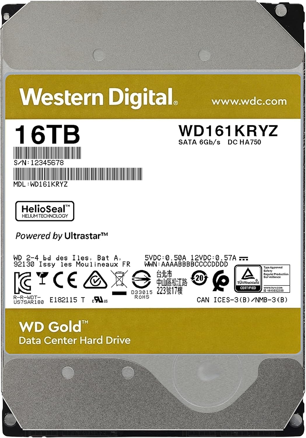 Western Digital 8TB WD Gold Enterprise Class Internal Hard Drive - 7200 RPM Class, SATA 6 Gb/s, 256 MB Cache, 3.5 - WD8004FRYZ