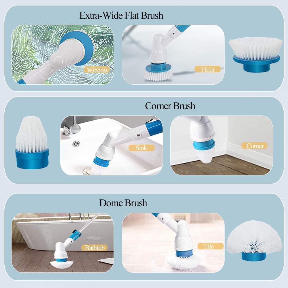 Electric Spin Scrubber,360 Cordless Bathroom Scrubber with 3 Replaceable Cleaning Shower Scrubber Brush Heads,Extension Handle for Tub,Tile, Floor, Wall,Shower, Bathtub, and Kitchen