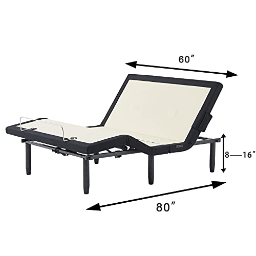 Pro Full Adjustable Bed Frame, Adjustable Bed Base with Back&Leg Massage/Wireless Remote&Bluetooth APP/Under Bed Lighting/USB Ports/Back&Foot Incline/Anti Snore/Easy Assembly