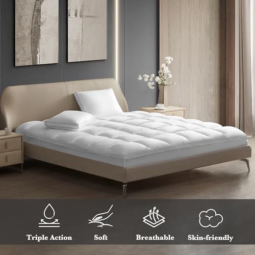 Pillow Top Mattress Topper Cal King Size - Quilted Fitted Waterproof Mattress Protector Stain Proof Mattress Pad Cover with 8-20 Inch Deep Pocket Down Alternative Fill (72x84 inch, White)