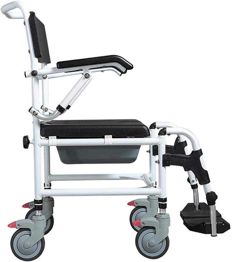KOHARA Shower Bedside Commode Chair Padded Seat with Wheels,Commode Toilet Rolling Shower Chair with Casters and Pedal,Elderly Wheelchair