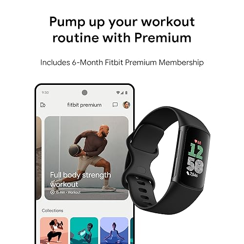 Fitbit Charge 6 Fitness Tracker with Google apps, Heart Rate on Exercise Equipment, 6-Months Premium Membership Included, GPS, Health Tools and More, Gold/Coral, One Size (S & L Bands Included)