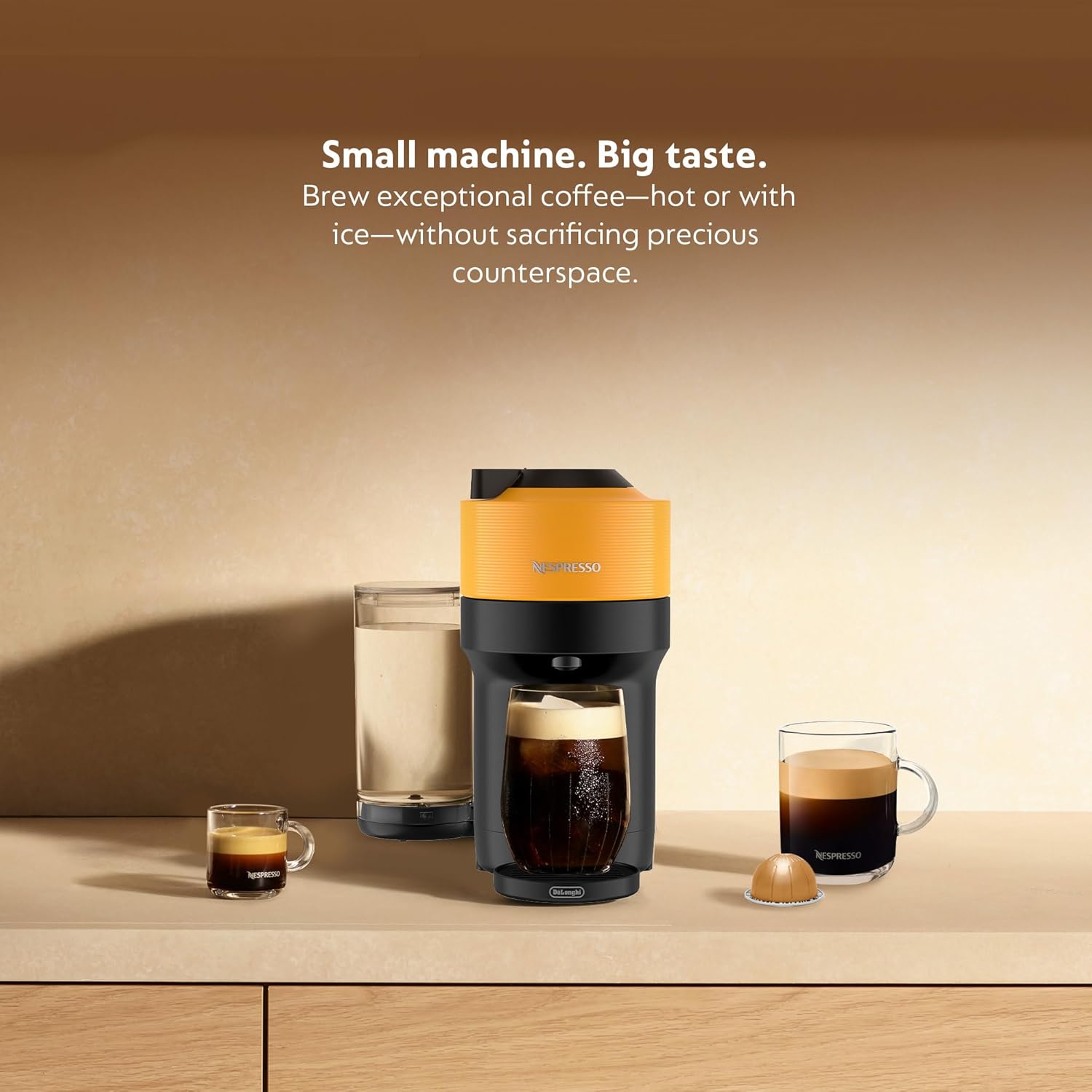 Nespresso Vertuo Pop+ by De'Longhi with Aeroccino, Mango Yellow