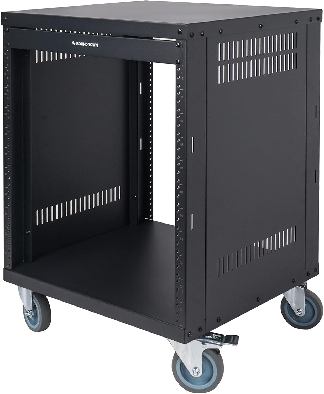 Sound Town 30U Universal Steel Rack, w/ 3 Locking Casters, Vented Side Panels for Audio Video, Server and Network Equipment (STRK-M30U)
