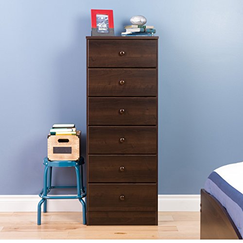 Prepac Sonoma 6 Drawer Dresser for Bedroom, Tall Chest of Drawers, Bedroom Furniture, Clothes Storage and Organizer, 19" D x 23.25" W x 52.75" H, Black