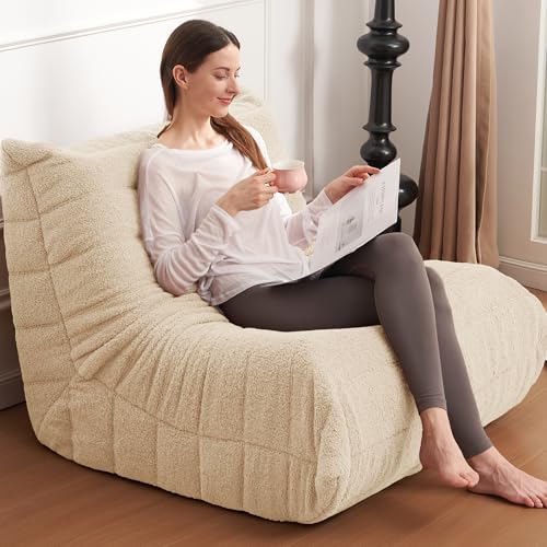 Bean Bag Chair Big Sofa Beanbag Chair for Adults Fireside Chair Bean Bag Lounger with Memory Foam Filled for Home,Apartment or Gaming Venue(Black Plush)