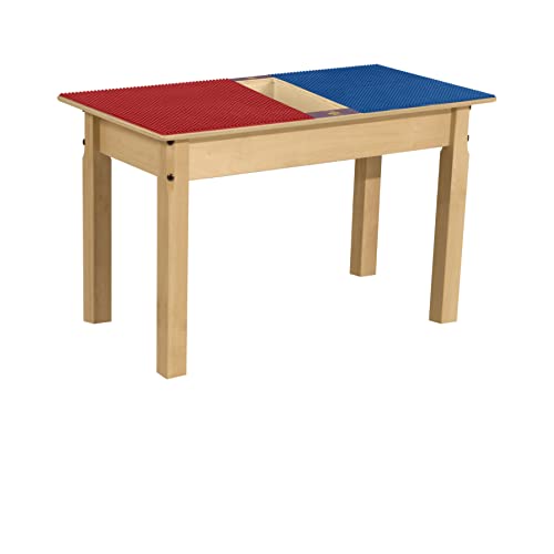 Contender Time-2-Play Kids Activity Play Table, Compatible with Lego Bricks, Extra Sturdy Birch Plywood, 35" W X 15.5" D, Red & Blue, 18" Legs for Ages 2-4