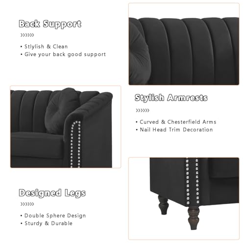 Living Room Furniture Set, Sectional Couches, Chesterfield Sofa Set, Fabric Loveseat Couch Set, 2-Piece Modern Sofa Set with Toss Pillows for Living Room/Bedroom/Office (Grey, Sofa+Loveseat)