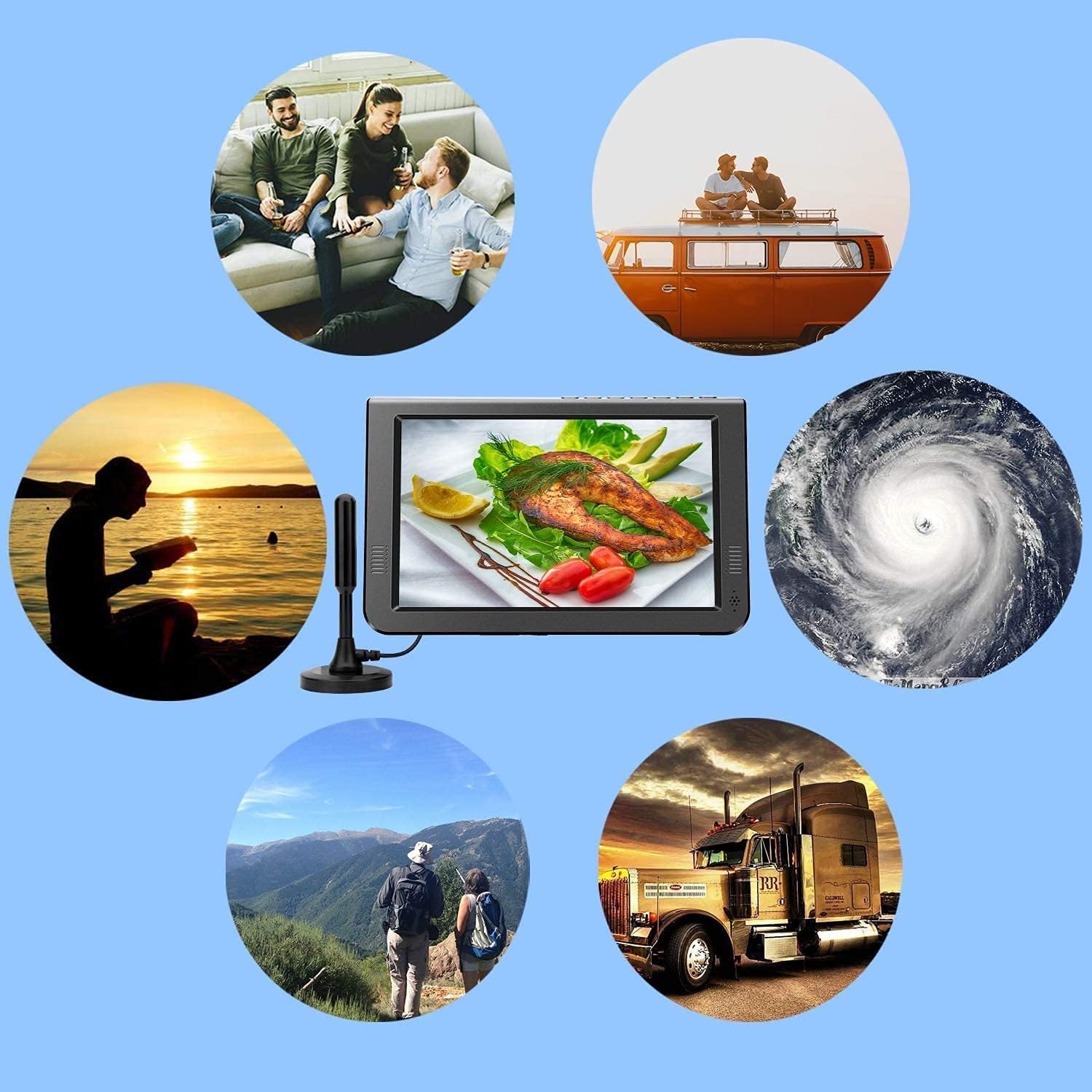 10.6 inch, Portable TV with Rechargeable Battery TV, Built-in ATSC Digital Tuner, USB/TF Card Slot and AV/HDMI Port