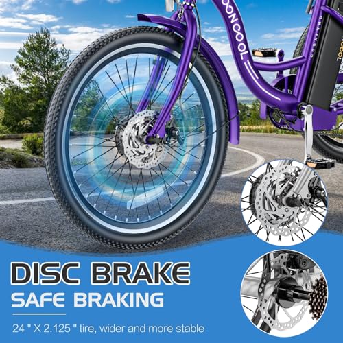 MOONCOOL Electric Tricycle Trike for Adults 350W 36V Removable Battery 24/26 Inches 7 Speeds 3 Wheels Electric Bikes Bicycle for Adults, Three Wheel Electric Cruiser Tricycle