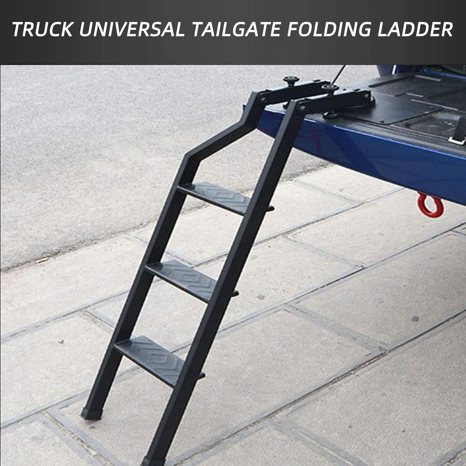 Tailgate Ladder for Truck Black Ladder 360°Rotation Durable Iron with Black Powder Coat Universal Fit for Pick Up