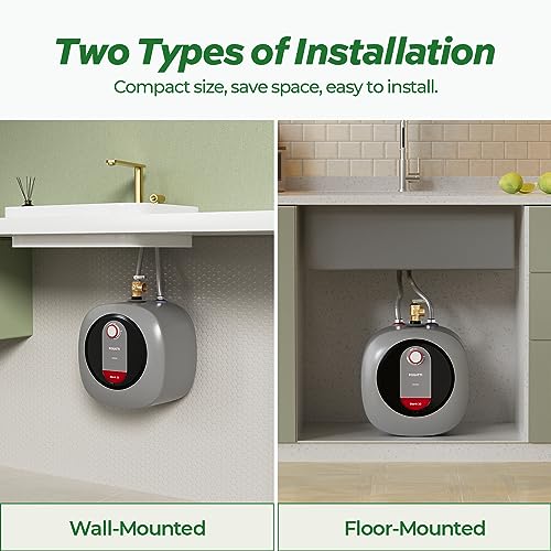 FOGATTI Electric Mini Tank Water Heater, 2.5 Gallon Point of Use Instant Hot Water Heater 120V 1440W, Under Sink, Wall or Floor Mounted, Easy to Install