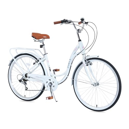 26 Inch Beach Cruiser Bike for Women, Womens Bicycles Hybrid Cruiser Bike with 7 Speed, Adjustable Seat, Lightweight Women Beach Cruiser Bike with Anti-Skid Tires, Front and RearV-Brakes