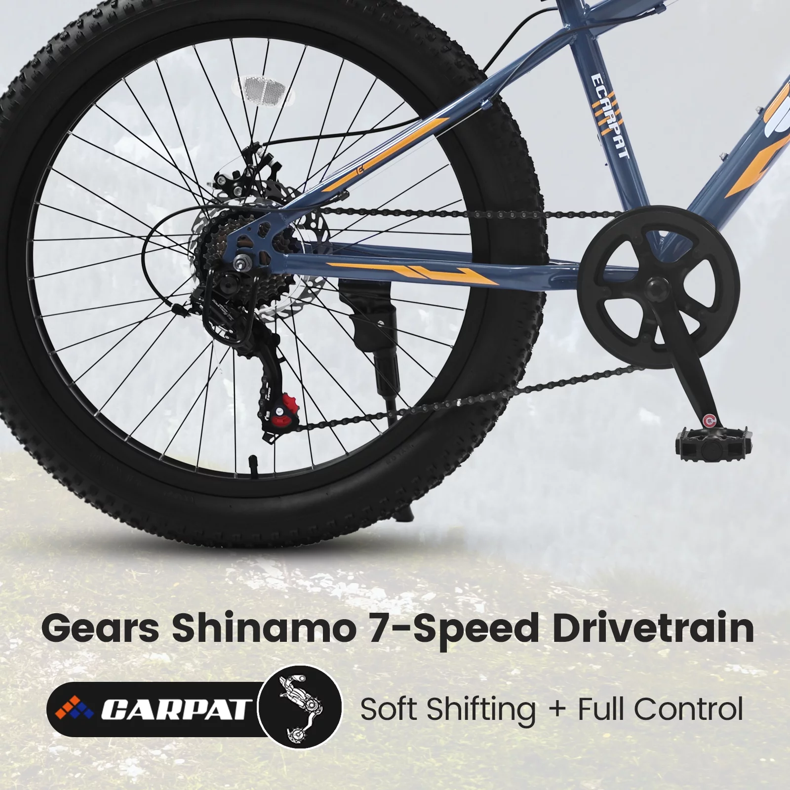 KEHOMY 24 Inch Fat Tire Bike Adult/Youth Full Shimano 7 Speeds Mountain Bike, Dual Disc Brake, High-Carbon Steel Frame, Front Suspension, Mountain Trail Bike, Urban Commuter City Bicycle