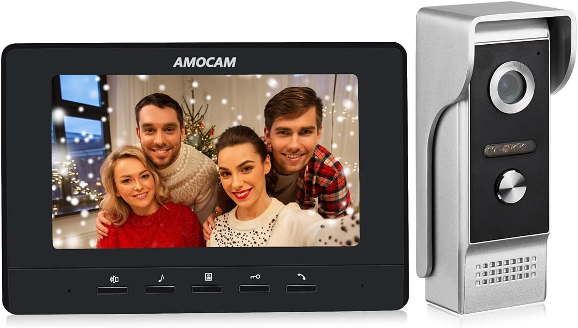 AMOCAM Video Intercom System, 7 Inches Monitor Wired Video Door Phone Doorbell Kits, IR Night Vision Camera Door Intercom, Support Unlock, Monitoring, Dual-Way Intercom for Home Video Surveillance