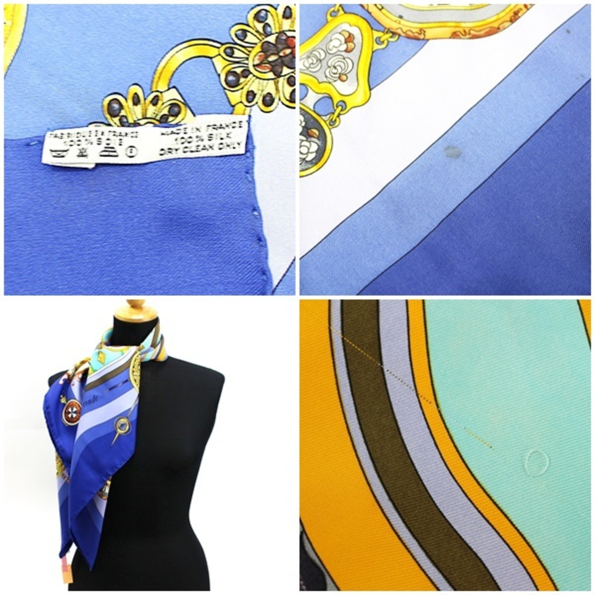 Pre-Owned Hermes Silk Scarf Muffler Carre 90 "permi lesfleurs je compt les heures" Time spent in flowers HERMES Ladies (Good)