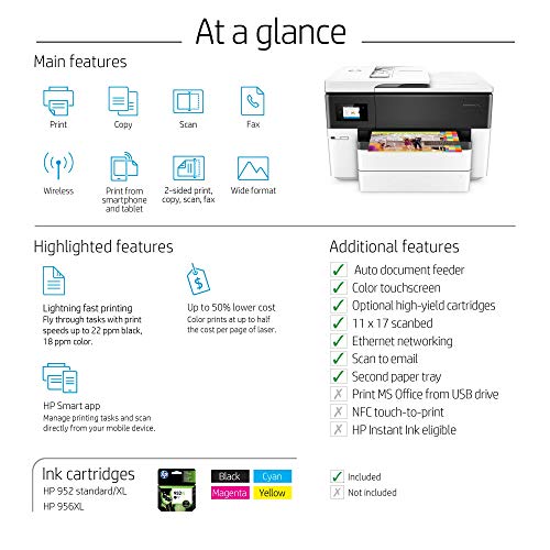 HP OfficeJet Pro 9730e Wide-Format Wireless All-in-One Color Inkjet Printer, Print, scan, Copy up to 11x17', ADF, Duplex Printing Best-for-Office, 3 Month Instant Ink Trial Included (537P6A)