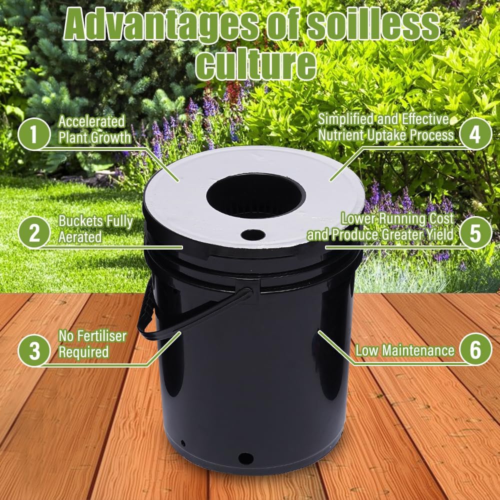 Hydroponic System, Growing System Kit 7 Bucket 5 Gallon Recirculating Deep Water Aquaculture, Hydroponic Growing Kit with Pump, Air Stone and Water Leveling Device for Indoor/Outdoor Leafy Vegetables