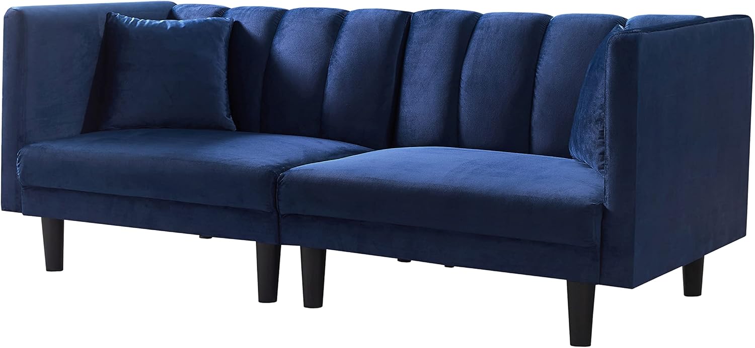 73.2" Tufted Split Back Futon Bed, Velvet Upholstered Convertible Loveseat Sleeper Armrest, Folding Reclining Small Love Seat Sofa & Couches for Living Room, Navy Blue