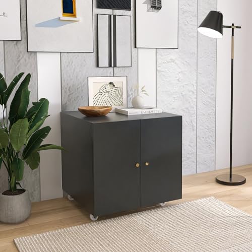 Mobile Mobile Printer Stand with Storage, Lateral Filing Cabinet with Adjustable Shelf, Under Desk Black Small Rolling Printer Table Work Cart with Wheels Organizer Spaces for Office