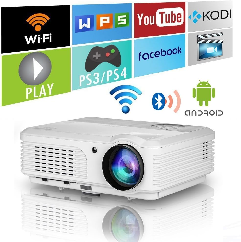 WiFi Projector with Bluetooth Home Theater Projector 1080P HD 7200 Lumens LCD Projector Support AirPlay HDMI USB VGA AV Audio Smart Wireless Projector for Sports Games Outdoor Movies Camping