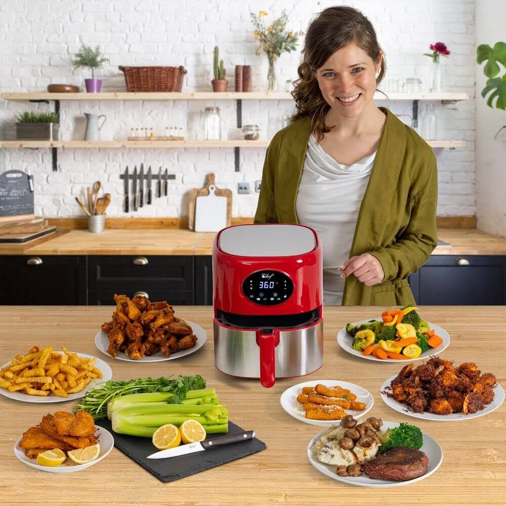 Deco Chef 3.7qt Digital Air Fryer with 6 Cooking Presets, Dishwasher Safe Basket, Red AF01RED