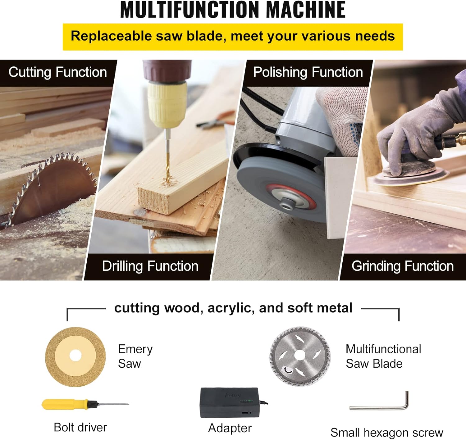VEVOR Mini Table Saw, 96W Hobby Table Saw for Woodworking, 0-90 Angle Cutting Portable DIY Saw, 7-Level Speed Adjustable Multifunctional Table Saws, 1.3in Cutting Depth Mini Precision Table Saw Item