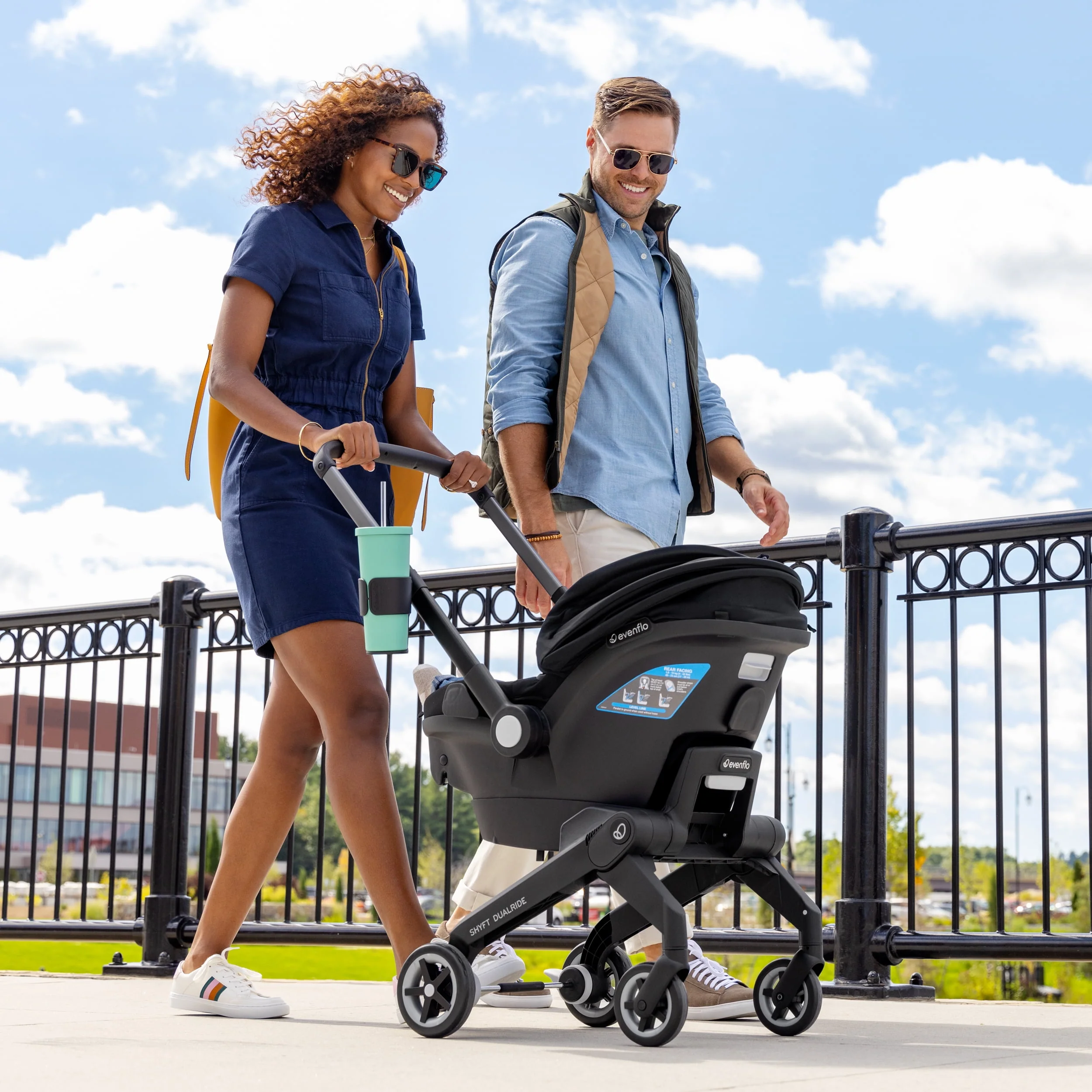 Evenflo Shyft DualRide Infant Car Seat and Stroller Combo (Beaufort Black), Unisex