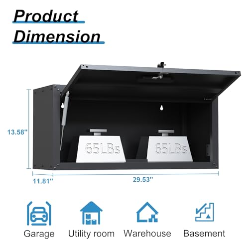 Garage Storage Cabinet Wall Cabinet with 2 Doors,Lockable Tool Cabinets Wall Mounted with Adjustale Shelves,Heavy Duty Steel Hanging Cabinets for Warehouse Kitchen Laundry,Assembly Required
