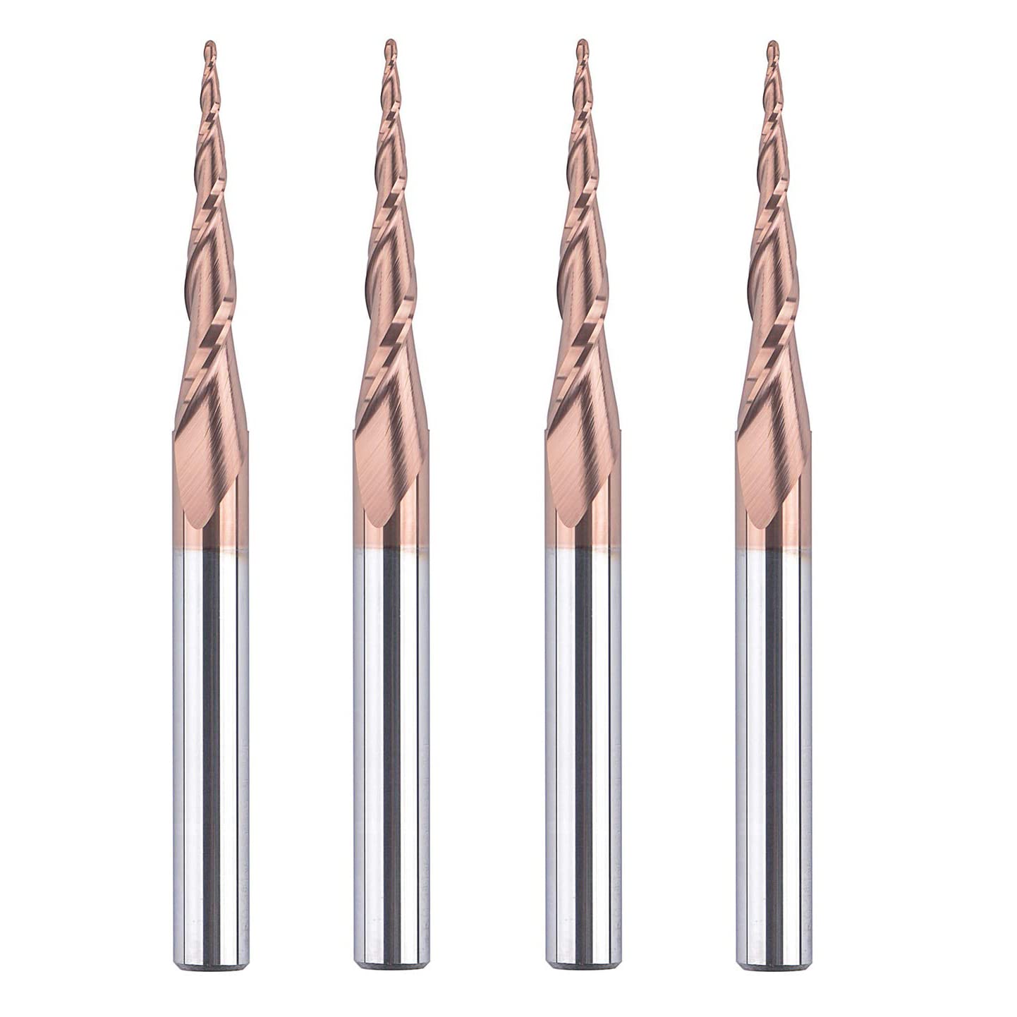 Spetool 4Pcs Tapered Ball Nose End Mill 1/4 Shank with 1.0mm Dia. Ball tip 4.82 Deg for CNC Router 3D Engraver Carving Bits Pack of 2