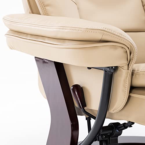 JC Home Argus Swivel Recliner with Ottoman, PU Leather & Wood Base Reclining Chair with Footrest, Ultra-Plush Double Foam for Living Room, Bedroom and Office