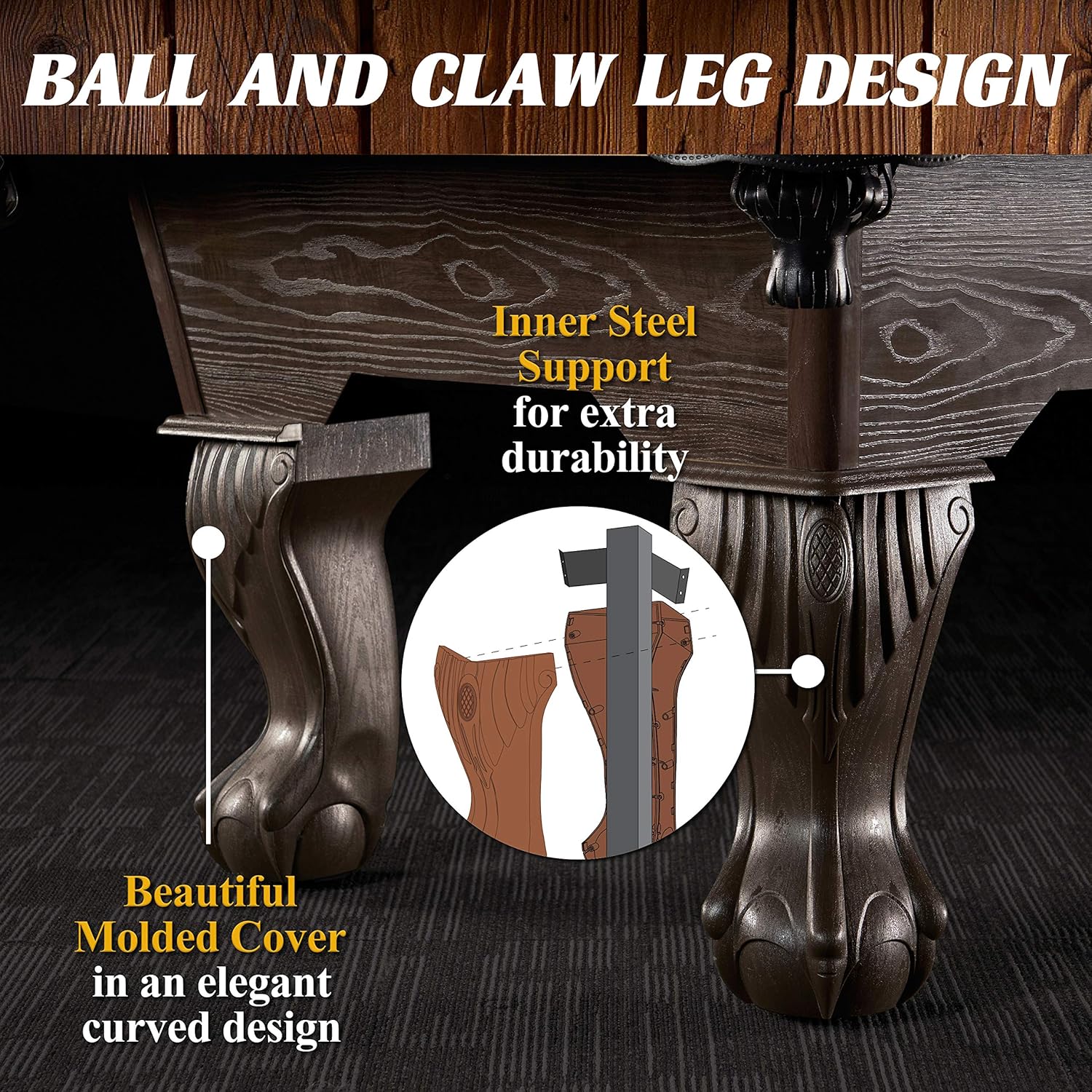 Barrington Billiards 7.5' Belleville Drop Pocket Table with Pool Ball and Cue Stick Set Plus Wall Storage Rack