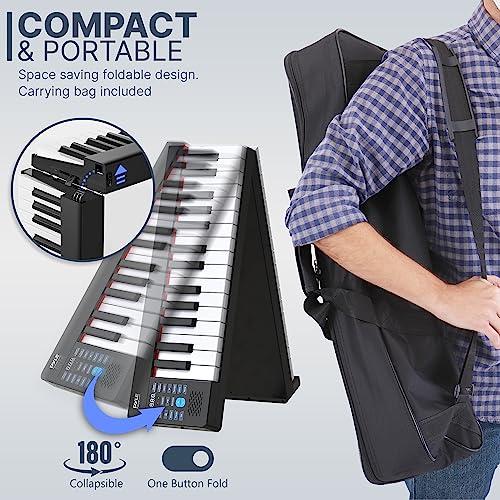 Pyle Electric Keyboard Piano 88 Keys - Portable Foldable Digital Piano Keyboard With Bluetooth, 128 Rhythms/Tones,Semi weighted keys, Sustain Pedal, Piano Bag - for Beginners, Kids,Adult -PKBRD8100