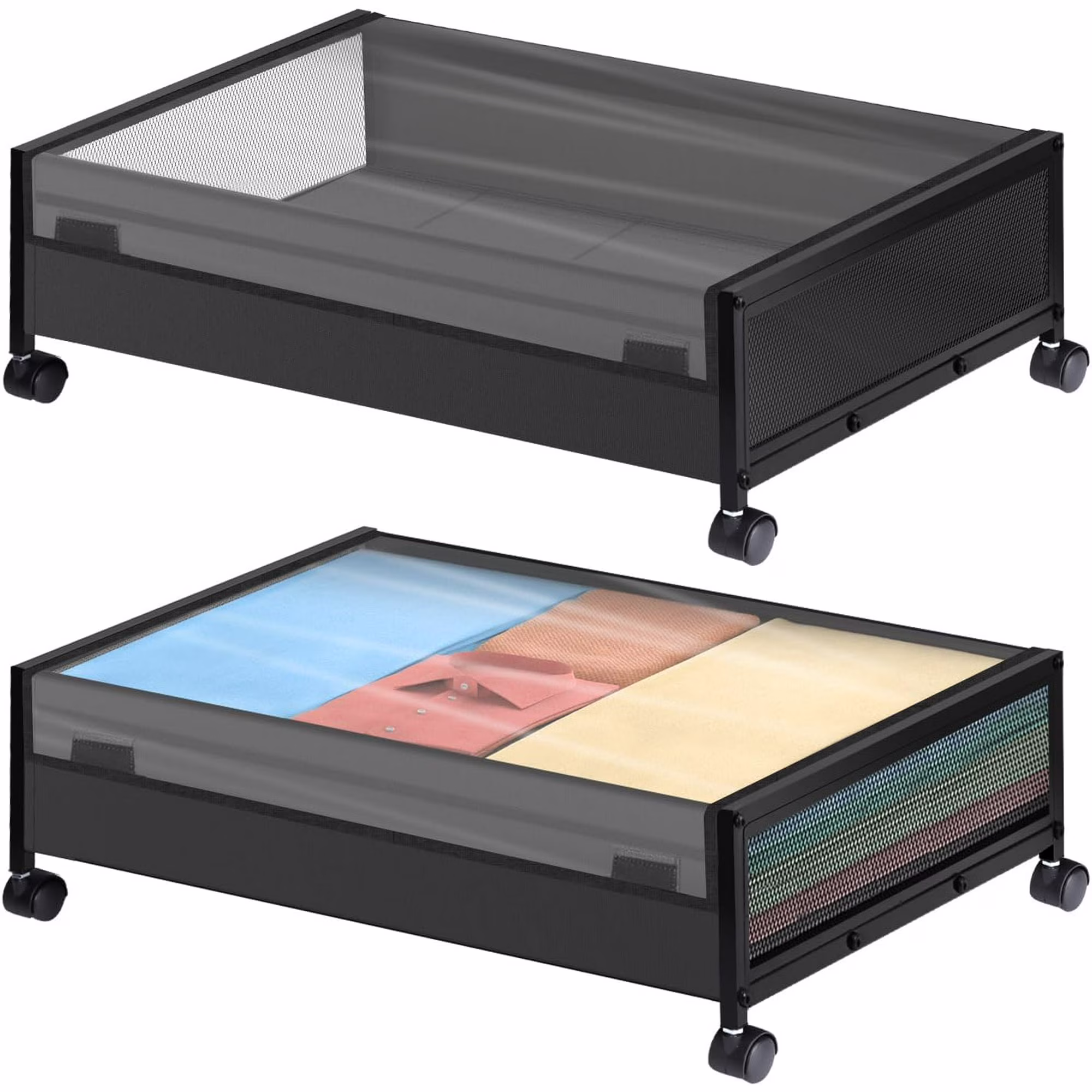 2-Pack Under Bed Storage with Wheels - Rolling Underbed Organizer Containers Drawer Bins with Lid for Clothes, Shoes, Toys, Books, Blankets