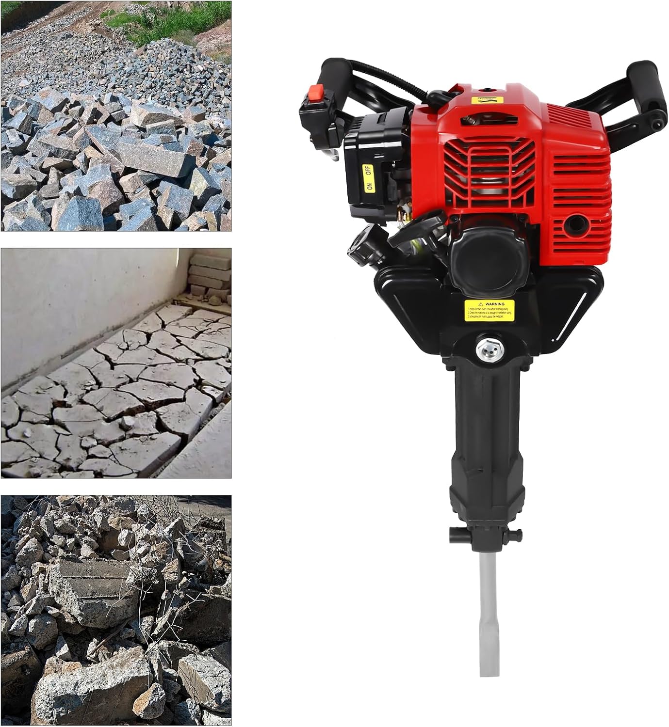 Gas Powered Jack Hammer Concrete Breaker 52CC 2 Stroke Gasoline Concrete Breaker with 2 Chisels Construction Concrete Floor Breaker Drill with Hand Pull Start, 1900W, 6500RPM