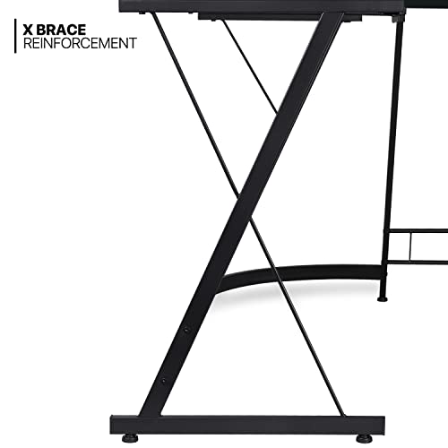 MoNiBloom L Shaped Gaming Desk Computer Corner Table with Metal Frame, L Desk Workstation for Home Office, Space-Saving, Black