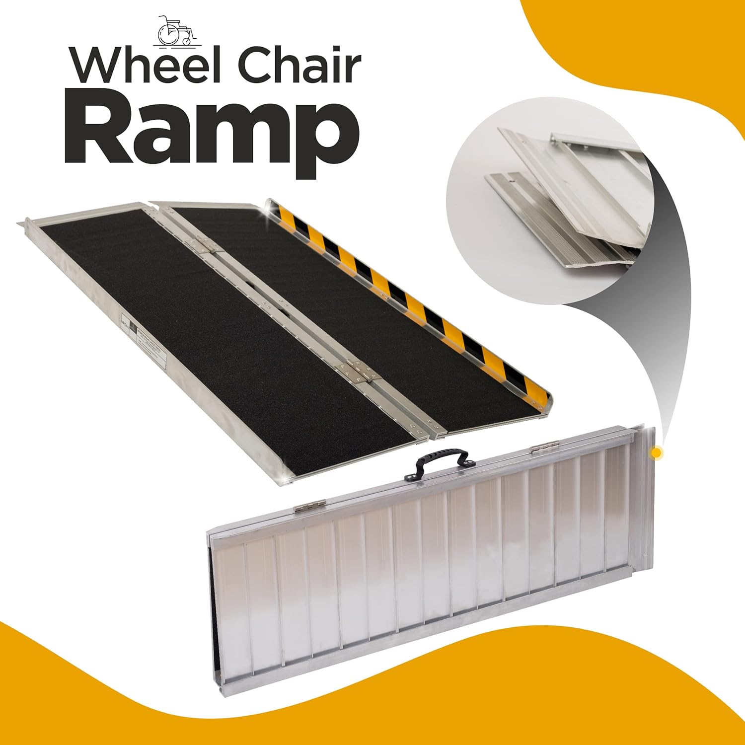 MR CARE Portable Wheelchair Ramp | Lightweight Foldable Ramps for Wheelchairs with Handle | Featuring Unique Yellow Reflective Caution Stickers | Perfect Wheel Chair Ramp for Home Steps (2FT)