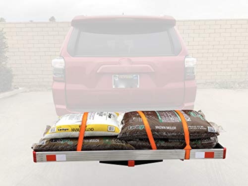 MaxxHaul 50149 500-lb Capacity 50 inch x 22 inch Hitch Mount Premium Folding Aluminum Cargo Carrier Rack Basket with High Side Rails and Reflector Lens for Added Safety