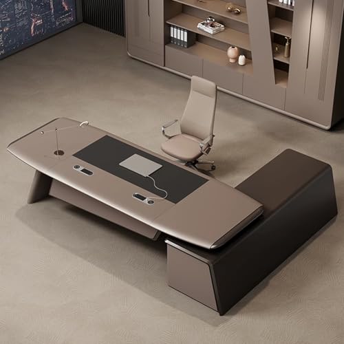 Home Office Computer Desk with Drawer, 94.4" Executive Desk with Storage Cabinet, Business Furniture Set Workstation for Home Office with USB Power Outlet
