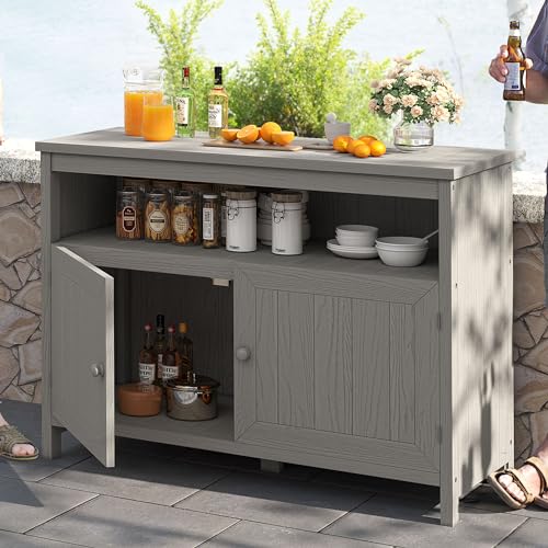 DWVO Poly Lumber Outdoor Sideboard, Patio Bar Table with Storage and Shelves, Weather Resistant Storage Cabinet for Outdoor, Pool and Garden - Espresso