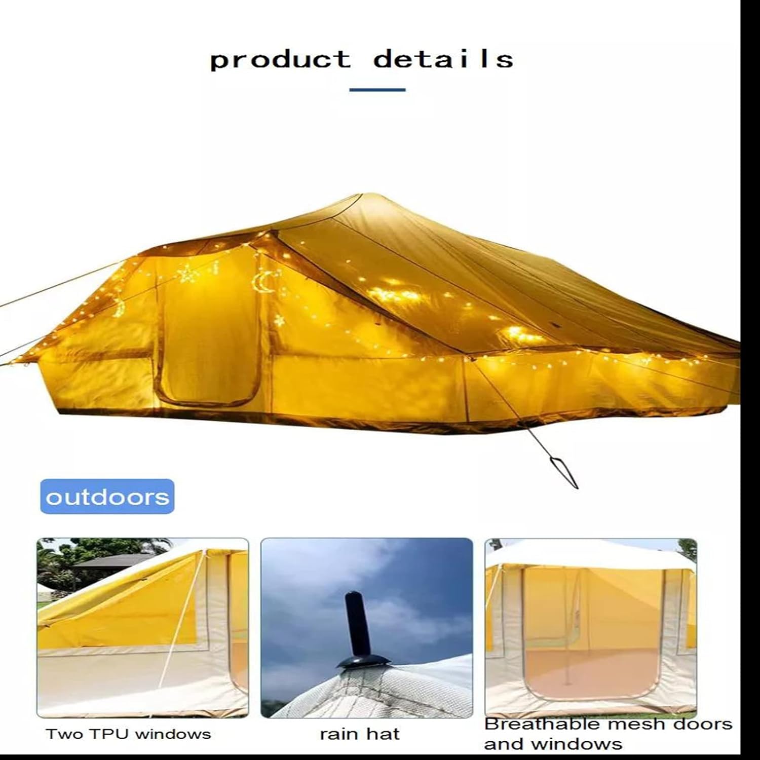 Outdoor Camping Tent, Double Door Hut Tent, Family Camping Tent Camp Hotel Tent, Outdoor Camping Hunting Wall Yurt Tent Bell Tent (Khaki) Double The Comfort (Khaki)